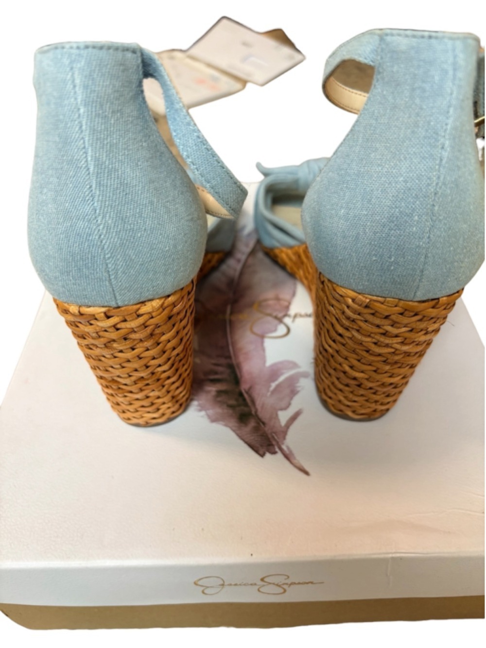 Jessica Simpson Delirah Bow Ankle-Strap Wedge Sandals Denim Size 9.5 - Picture 3 of 9